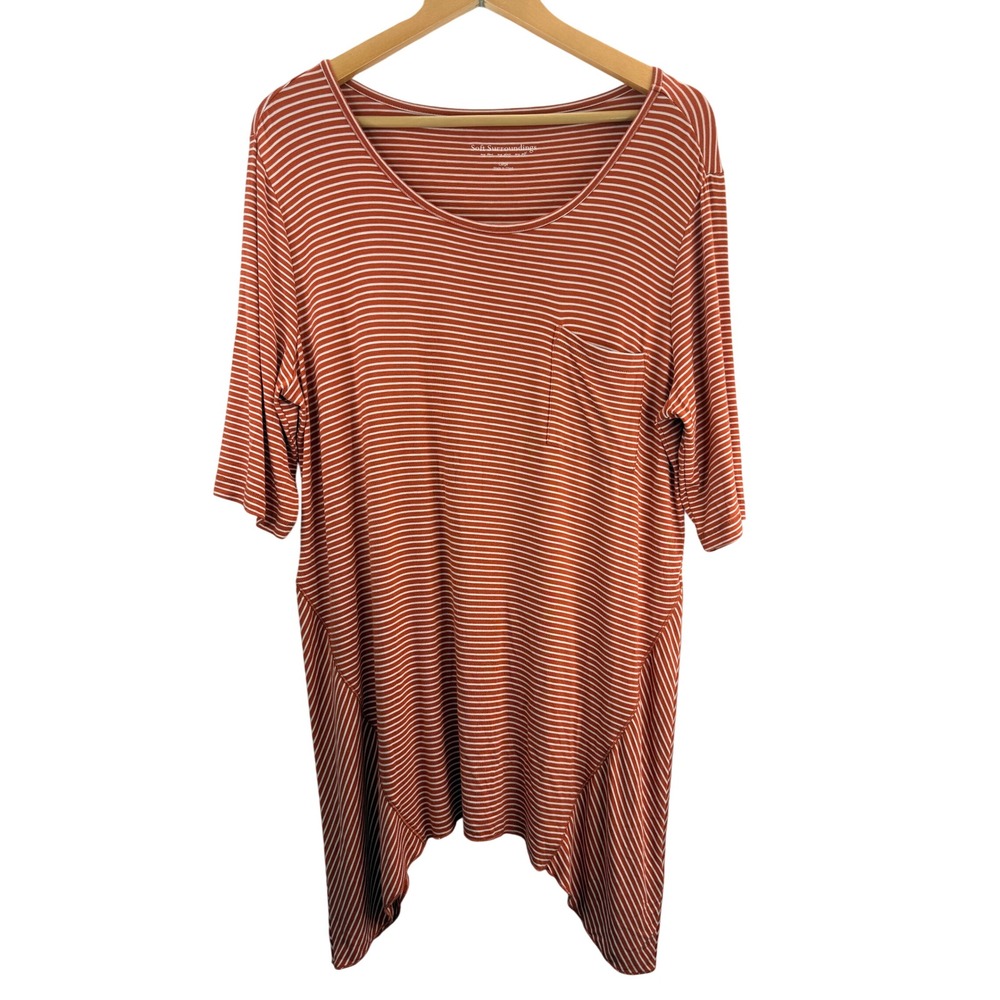 Soft Surroundings Orange White Stripe Tunic‎ Top Shirt Asymmetrical Hem Large